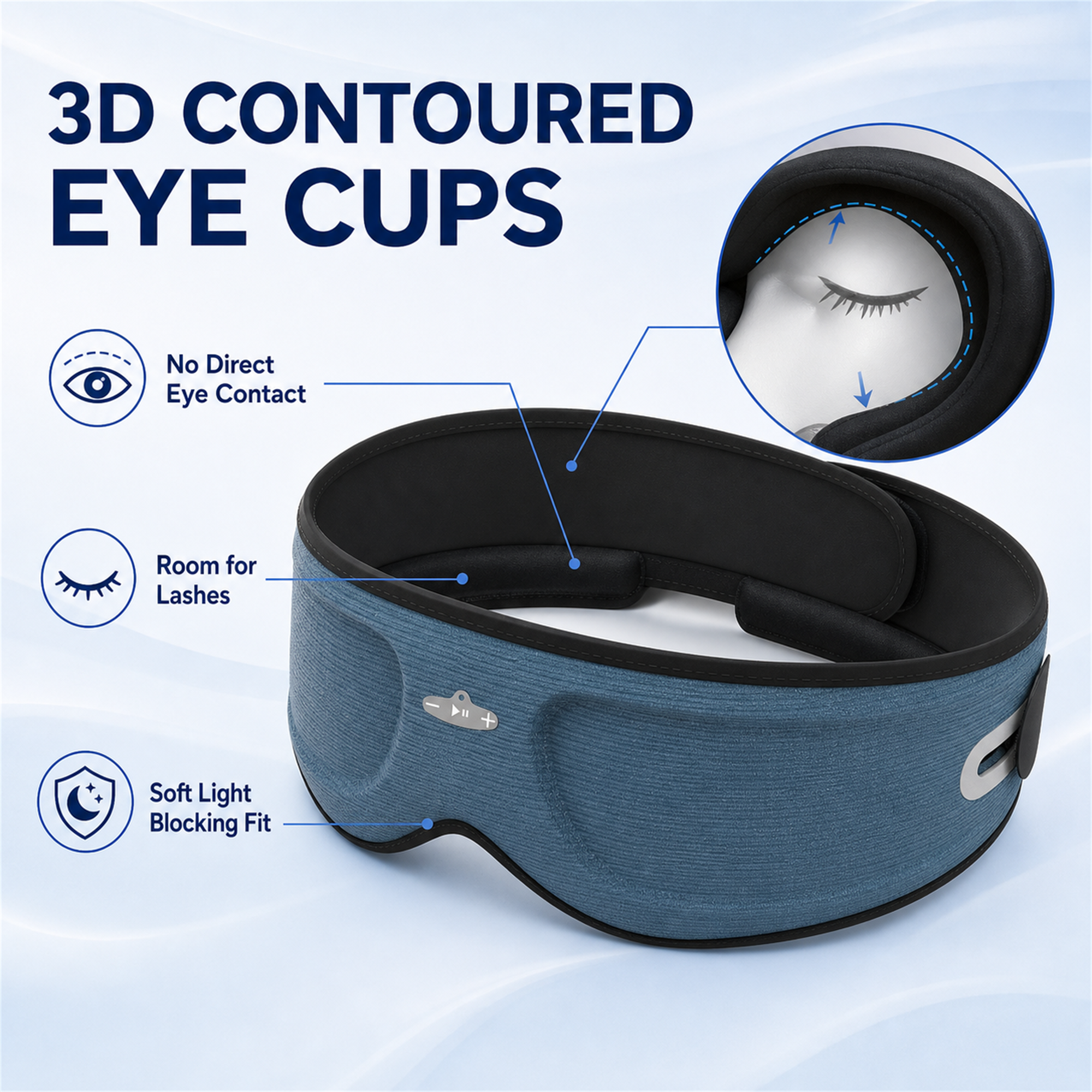 VERVOS Bluetooth Sleep Headphones, 3D Sleep Mask with Wireless Music, Soft Contoured Eye Mask for Sleeping, Travel, Meditation, Nap, Washable Adjustable Sleep Eye Mask for Men Women, Blue