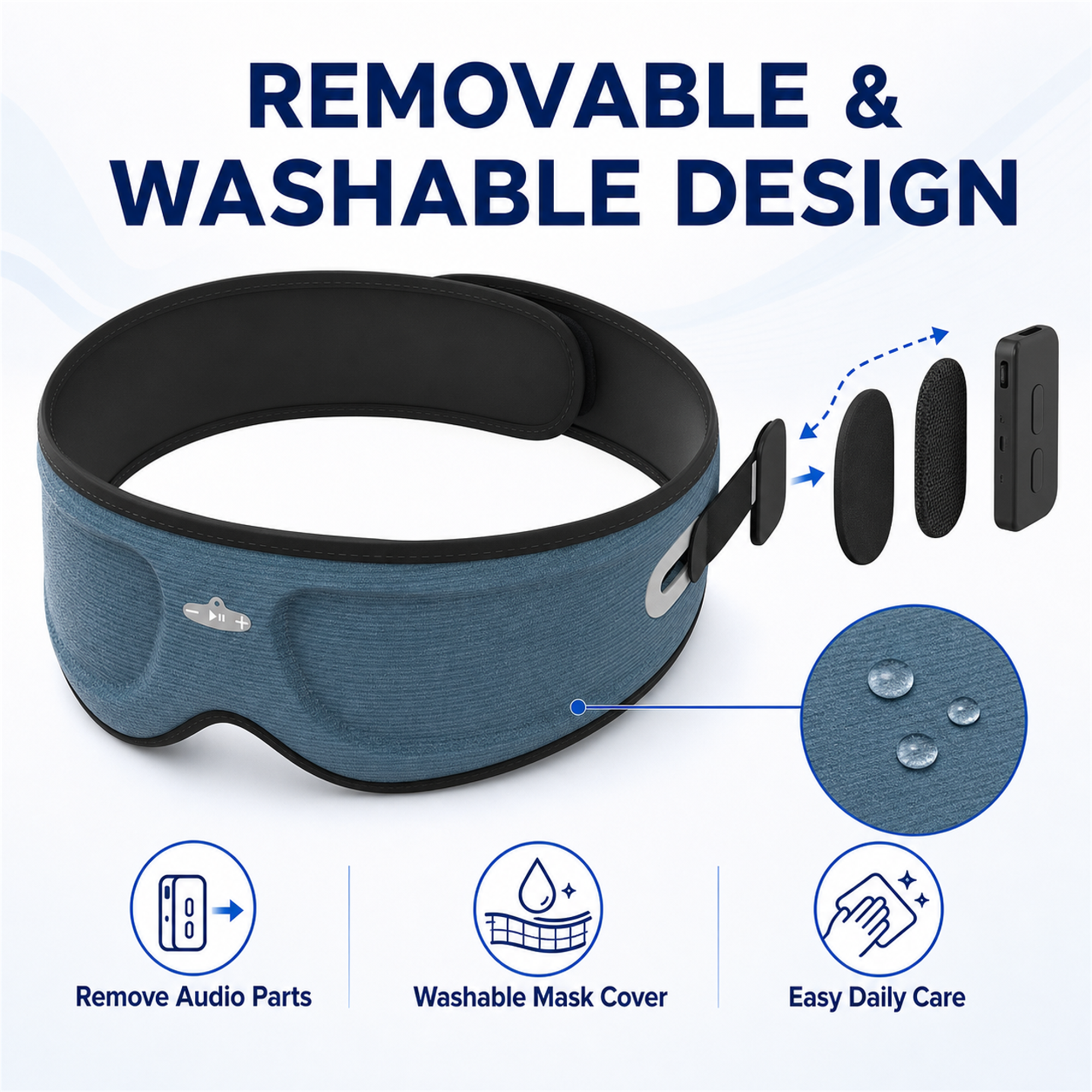 VERVOS Bluetooth Sleep Headphones, 3D Sleep Mask with Wireless Music, Soft Contoured Eye Mask for Sleeping, Travel, Meditation, Nap, Washable Adjustable Sleep Eye Mask for Men Women, Blue