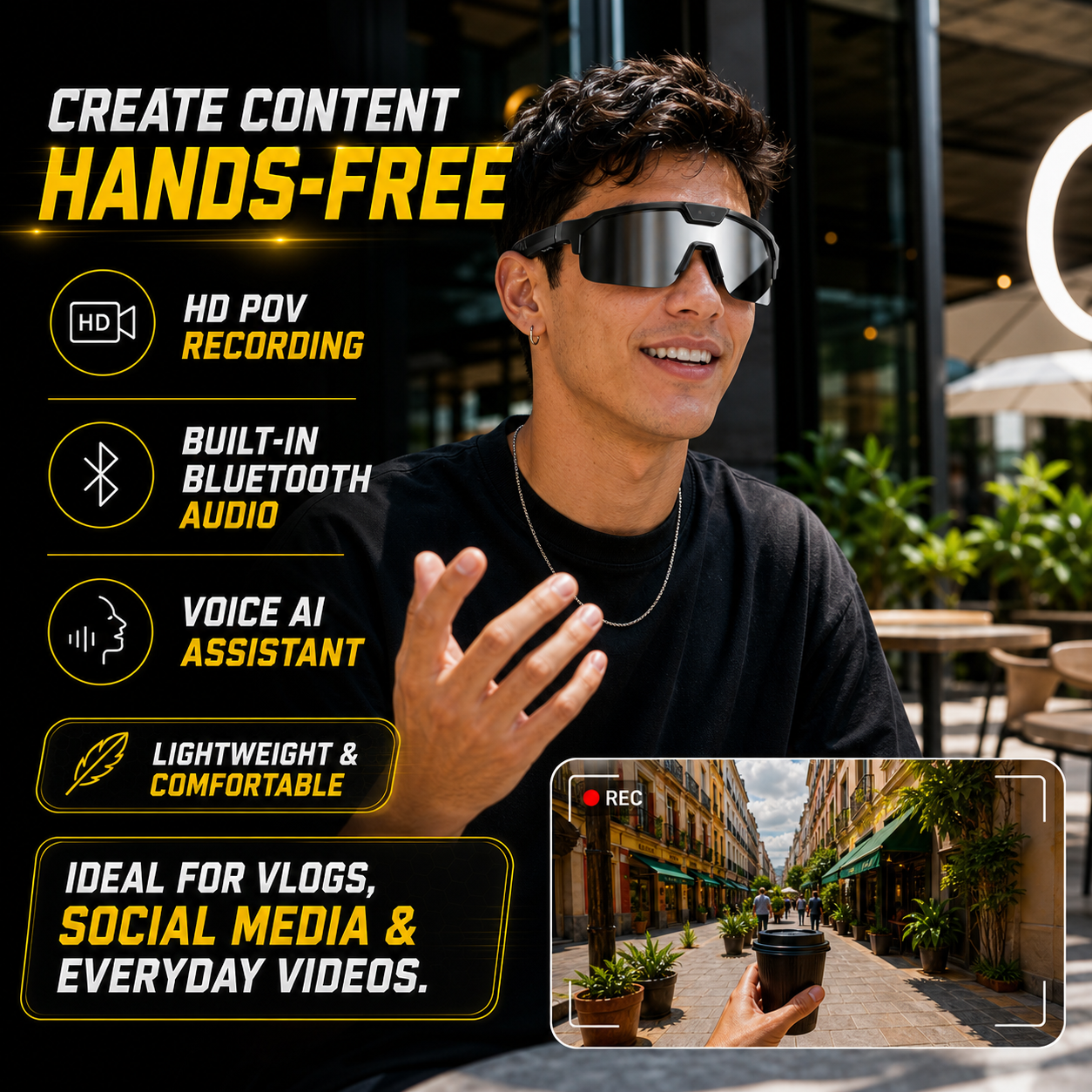 VERVOS Q01 AI Smart Glasses with Camera, Video Recording & 139-Language Translation – Gray