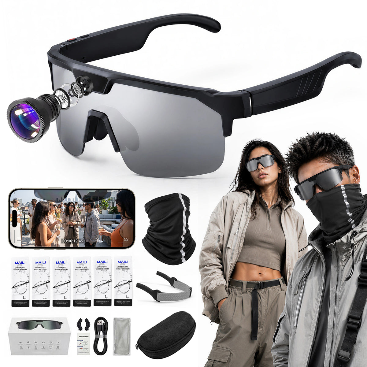VERVOS Q01 AI Smart Glasses with Camera, Video Recording & 139-Language Translation – Gray