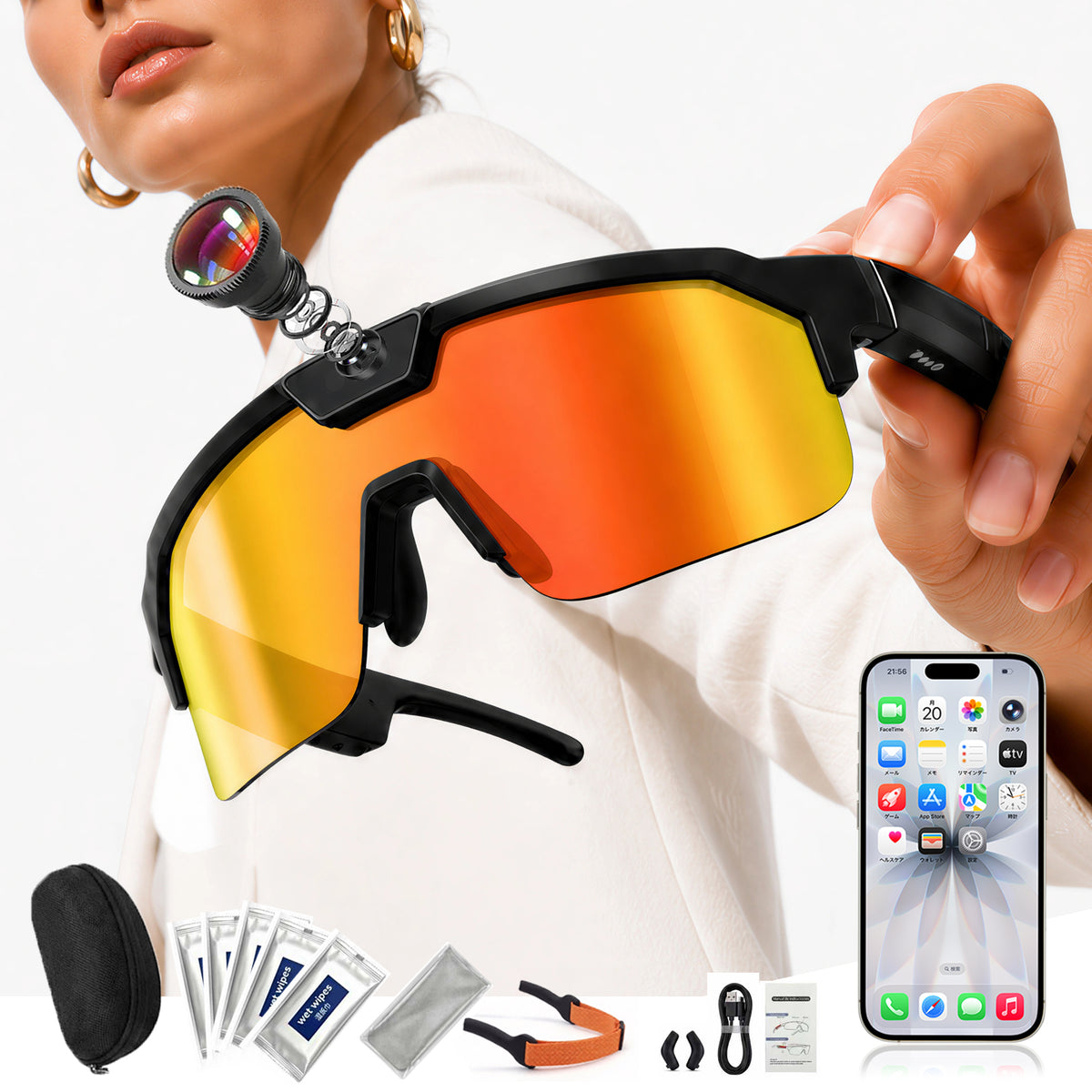 AI Smart Glasses with Camera 4K, Video Recording Glasses with EIS & OIS Stabilization,Polarized Sunglasses,ChatGPT Voice Assistant, 139-Lang Translation,Open Ear Earbuds for Cycling/Skiing/Baseball