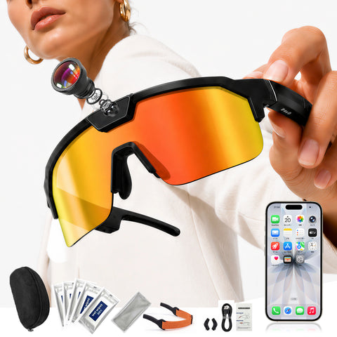 AI Smart Glasses with Camera 4K, Video Recording Glasses with EIS & OIS Stabilization,Polarized Sunglasses,ChatGPT Voice Assistant, 139-Lang Translation,Open Ear Earbuds for Cycling/Skiing/Baseball