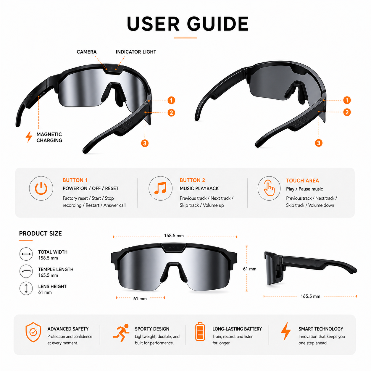 VERVOS Q01 AI Smart Glasses with Camera, Video Recording & 139-Language Translation – Gray