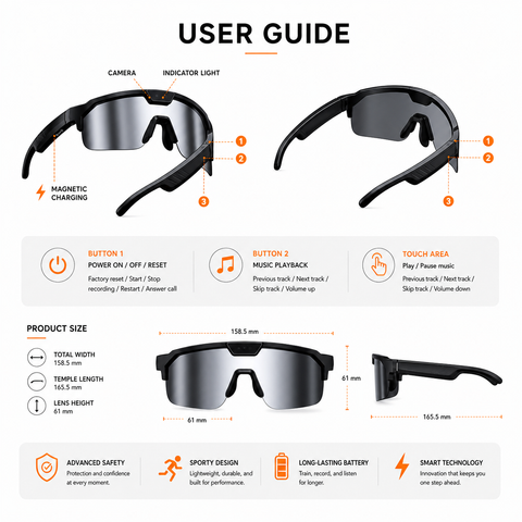 VERVOS Q01 AI Smart Glasses with Camera, Video Recording & 139-Language Translation – Gray