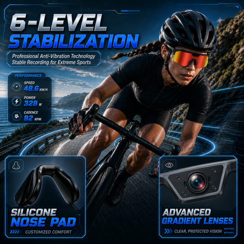 AI Smart Glasses with Camera 4K, Video Recording Glasses with EIS & OIS Stabilization,Polarized Sunglasses,ChatGPT Voice Assistant, 139-Lang Translation,Open Ear Earbuds for Cycling/Skiing/Baseball