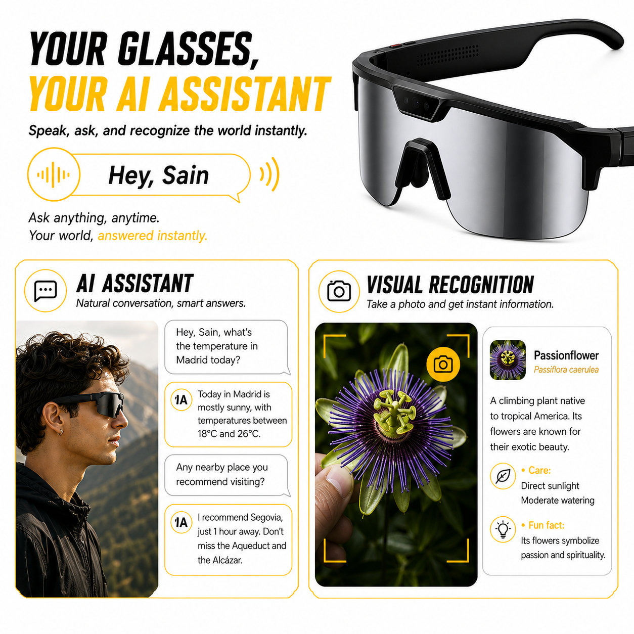 VERVOS Q01 AI Smart Glasses with Camera, Video Recording & 139-Language Translation – Gray