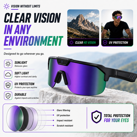 AI Smart Glasses with Camera 4K, Video Recording Glasses with EIS & OIS Stabilization,Polarized Sunglasses,ChatGPT Voice Assistant, 139-Lang Translation,Open Ear Earbuds for Cycling/Skiing/Baseball