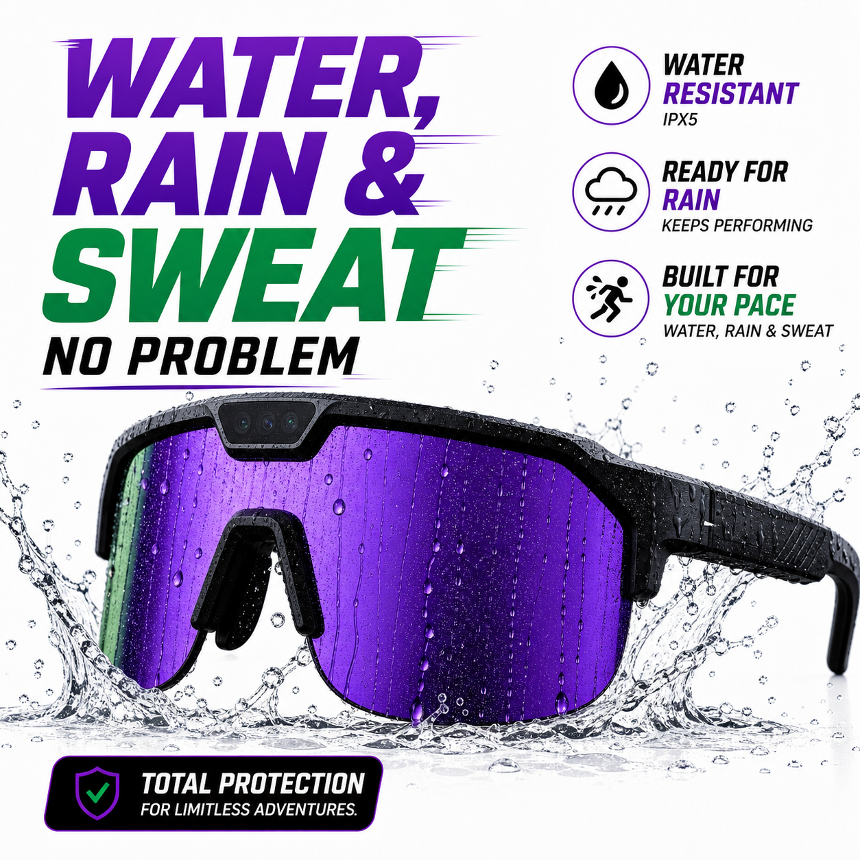 AI Smart Glasses with Camera 4K, Video Recording Glasses with EIS & OIS Stabilization,Polarized Sunglasses,ChatGPT Voice Assistant, 139-Lang Translation,Open Ear Earbuds for Cycling/Skiing/Baseball