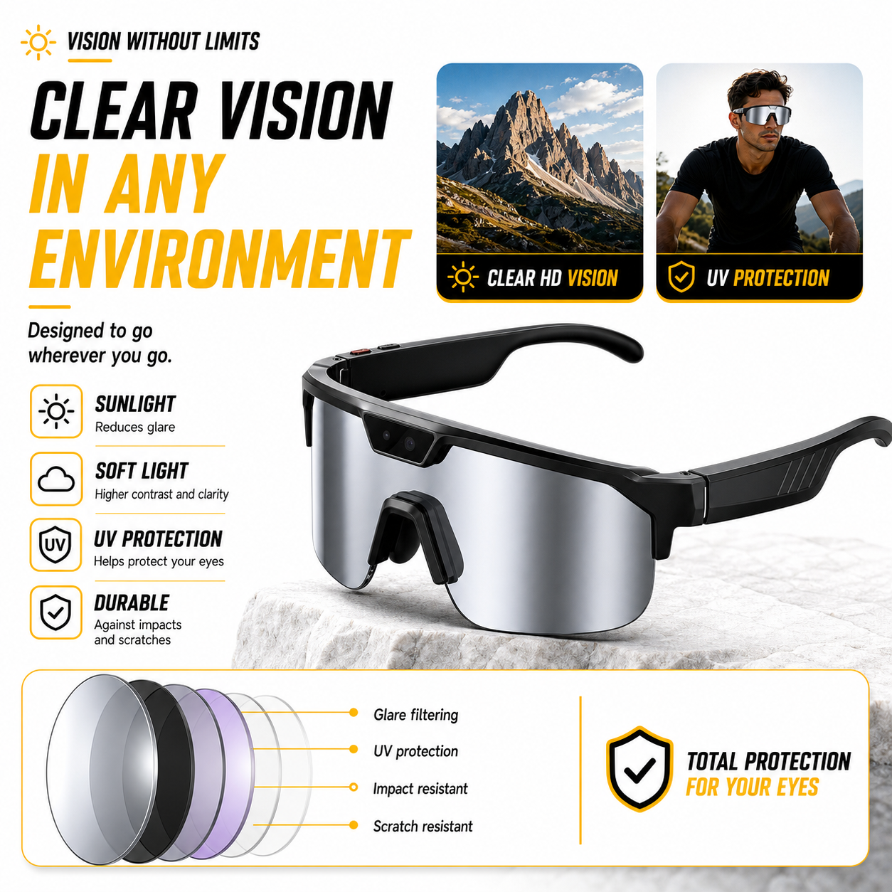 VERVOS Q01 AI Smart Glasses with Camera, Video Recording & 139-Language Translation – Gray
