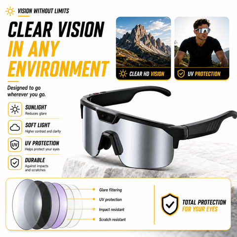 VERVOS Q01 AI Smart Glasses with Camera, Video Recording & 139-Language Translation – Gray