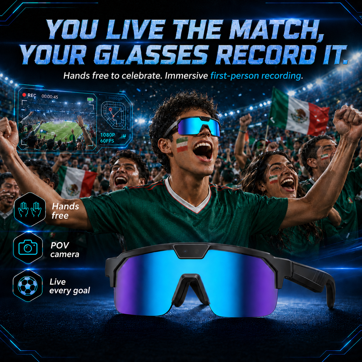 AI Smart Glasses with 30MP Camera, 4K HD Video Recording and Bluetooth Sport Glasses with ChatGPT Voice Real-Time Translation, IP66 UV400 Sunglasses for Baseball, Cycling